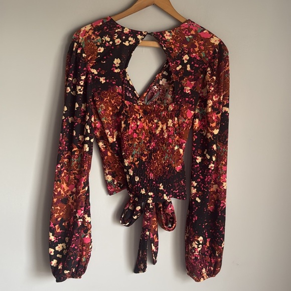 Anthropologie Balloon-Sleeve Blouse Open Back Tie Belt Top Multicolor - Picture 3 of 10